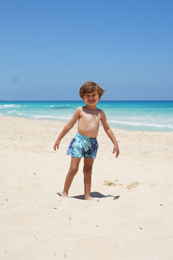 Teal Leaf Boy's trunks